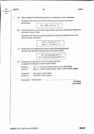 Kertas 2 matematik Percubaan SPM 2017 SBP