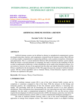 International INTERNATIONAL Journal of Computer JOURNAL Engineering OF and COMPUTER Technology (IJCET), ENGINEERING ISSN 0976-6367(Print), 
& 
ISSN 0976 - 6375(Online), Volume 4, Issue 6, November - December (2013), © IAEME 
TECHNOLOGY (IJCET) 
ISSN 0976 – 6367(Print) 
ISSN 0976 – 6375(Online) 
Volume 4, Issue 6, November - December (2013), pp. 436-442 
© IAEME: 	
 