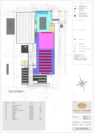 29290 2900 3400 27400 4200 5800
42.41m²
35.77m²
5000500050005000500050005000500050005000500050005000500050005000500050005000400040004000
307019301500
6730 20670 6730
5000
500 28790 500 2600 300 3100 300 5000 17100 5000 500
5003340050028790500
3440029290
198501004650800455010045508004650100470030047003009700300
1610
100
1280
100
1610
300980010048003003700300107703001630500
1000
500
500
1200
300500091850
95000177001500
500970030027100300340031890500
28860 500 6430 300 20170 500 6430 500 10000
1000074302740028860
35590 27400 10000
15001930500547705005450050021210300
215105500055770
2650
3100
1510 1590
3100
6430
2830
97001610
1280
1610
9800100480037001630
1200
9700
6000
5230 6200
7160
1500880001500221501200
4900
4800
4800
9000
4375
4375 4535
A B C D E F G
N umme r :
2.01
2.02
Rui mt e:
Vluchtr oute magazi jn naar beneden
Bovenver dieping magazi jn
F unct i e:
Verkeer sruimte
Pr oduc tieruimte
m²
30,5 m²
2.03 A anvochtruimte Pr oduc tieruimte
2.04 Vacuum klok Pr oduc tieruimte
2.05 Vluchtr oute laad en los ruimte Verkeer sruimte
825,0 m²2.06 Laad en Los ruimte Pr oduc tieruimte
2.07 K waliteitsdienst Kantoor f unc tie 21,0 m²
2.08 Toilet en douche t.b.v. vr acht wagenchauf f eur s Sanitair e ruimte
In opdr acht van:
Door: Getekent door:
Bob-Willem van Hoof t
08033781
A f studeer opdr acht:
HBO bouwkunde
Status: Pr esentatie De Fase: Def initief ont werp
1ste Ver dieping
Schaal: 1:200 A0 staand 19 augustus 2012
1ste Ver dieping
"Ver vangen en deels r enover en f abriek Royal AGIO cigar s te Duizel"
Hoofdkantoor
Oudebinnengoedfabriek
(wordnugebruiktvooropslag)
Door snede A -ADoor snede B-B
DoorsnedeC-CDoorsnedeD-D
H.W.A.
kadex
kast
1
kadex
kast
2
kadex
kast
3
kadex
kast
1
kadex
kast
2
kadex
kast
3
lif t
lif t
lift
lift
lif t
01.
02.
03.
04.
05.
06.
07.
08.
09.
10.
11.
12.
13.
14.
15.
16.
17.
18.
19.
20.
21.
24.
26.
22.
23.
25.
D ED1 E1
nooduitgang naar boven
Door snede A -ADoor snede B-B
DoorsnedeC-C
Alle construc tieve bouwdelen volgens
opgaaf construc teur
Alle installatietechnische delen volgens
opgaaf installateur
Sprinklerinstallatie volgens opgaaf ver zekering
en installateur
Br andveiligheid: het is geen openbaar gebouw,
dus vluchtr outes zi jn bekend, vluchtmarkering
niet nodig. (Wel vluchtbor den bi j nooduit gangen)
H.W.A.
H.W.A.
H.W.A.
H.W.A.
H.W.A.
H.W.A.
H.W.A.
H.W.A.
H.W.A.
H.W.A.
H.W.A.
H.W.A.
H.W.A.
H.W.A.
H.W.A.
H.W.A.
H.W.A.
Levelerstussenbalkent.b.v.loadingdocks
H.W.A.
2.01
2.05
omklaphek
(v eilig tr anspor t)
2.14
2.15
2.16
2.17
2.212.22
2.20
2.19
2.18
2.06
Renvooi
opening in pallet r ekken van
2 palletplaatsen hoog t.b.v. van
voetganger of hef truck
één pallet r ek van vier pallets
br eed har d op har d
3800mm x 1200mm
opening in pallet schappen van
2 palletplaatsen hoog t.b.v. van
voetganger of hef truck
kast voor het opber gen van de
sticker s die op de sigar endoos jes
wor den geplak t op de af werkli jnen
Kant oorruimtes
Sanitair e voor zieningen
bestaande gebouwen
één pallet plaat s
1200mm x 800mm
kadex
kast
1
overige ruimtes
(opslag, f ietskelder)
vluchtr outes/ tr appenhuizen
veilige zone om te lopen voor per soneel
nooduitgang naar beneden
Door gesneden op peil= +4200mm
2.13
2.02
2.12 2.11
2.10
2.07
2.09
2.04
2.03
2.08
Werkruimtevoorpersoneelexpeditie
Vakwerliggerinvormvansheddaken
Vakwerliggerinvormvansheddaken
3,0 m²
2.09 Wachtruimte voor vr acht wagenchauf f eur s Verkeer sruimte 17,7 m²
2.10 Tr af f ic Kantoor f unc tie 43,4 m²
2.11 Chef expeditie Kantoor f unc tie 21,0 m²
2.12 A dministr atie Kantoor f unc tie 21,0 m²
2.13 Tr appenhuis Verkeer sruimte
2.14 Chef magazi jn Kantoor f unc tie 29,1 m²
2.15 Her en toilet Sanitair e ruimte
2.16 Por taal Verkeer sruimte
2.17 Dames toilet Sanitair e ruimte
2.18 Expeditie Pr oduc tieruimte 802,4 m²
2.19 Opslag geband Pr oduc tieruimte 1550,0 m²
2.20 Opslag Longf iller s Pr oduc tieruimte 58,2 m²
2.21 Bedri jf sleider Kantoor f unc tie 42,4 m²
2.22 Flexplek / ver gaderruimte Kantoor f unc tie 35,8 m²
35,0 m²
60,0 m²
 