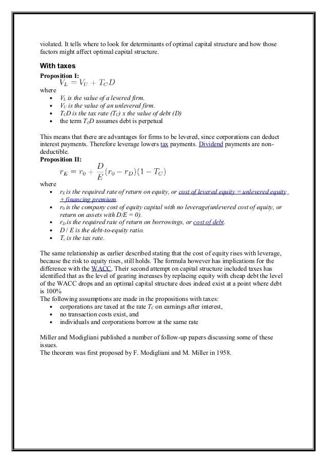 Optimal capital structure master thesis