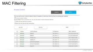 Proprietary & Confidential
@GoCyberSec | January 2020
MAC Filtering
 