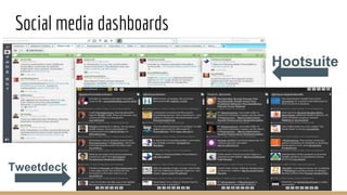 Social media dashboards
26
Tweetdeck
Hootsuite
 