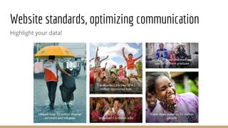 Website standards, optimizing communication
Highlight your data!
 