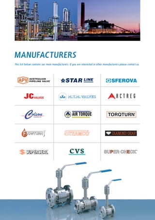 MANUFACTURERS
This list below contains our main manufacturers. If you are interested in other manufacturers please contact us.
 