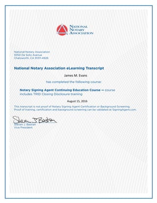 Picture of JAMES M. EVANS - 2016 NNA-NSA CONTINUING EDUCATION CERTIFICATE | PDF
