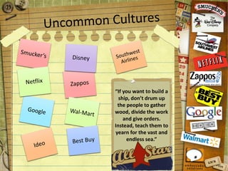 “If you want to build a
ship, don’t drum up
the people to gather
wood, divide the work
and give orders.
Instead, teach them to
yearn for the vast and
endless sea.”
 