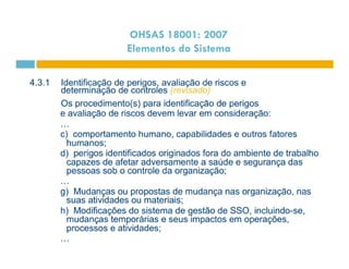 OHSAS 18001: 2007 
Elementos do Sistema 
 