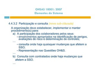 OHSAS 18001: 2007 
Elementos do Sistema 
 