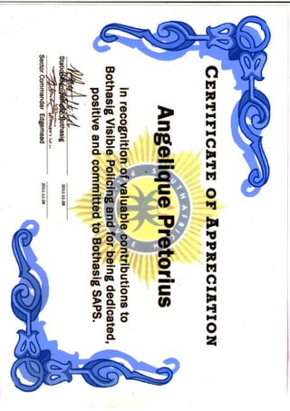 Certificate of Appreciation - Bothasig SAPS - November 2011