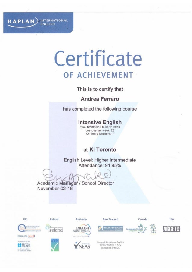 Kaplan certificate of attendance