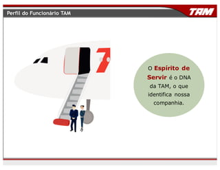 Perfil do Funcionário TAM
O Espírito de
Servir é o DNA
da TAM, o que
identifica nossa
companhia.
 