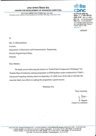 CDAC Letter for Lecturing