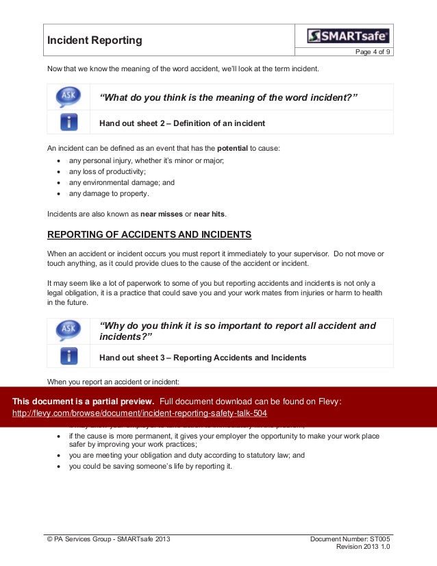 Incident Reporting Safety Talk