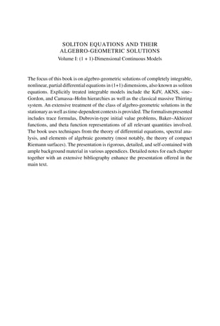 Soliton Equations And Their Algebrogeometric Solutions Volume 1 Cup ...