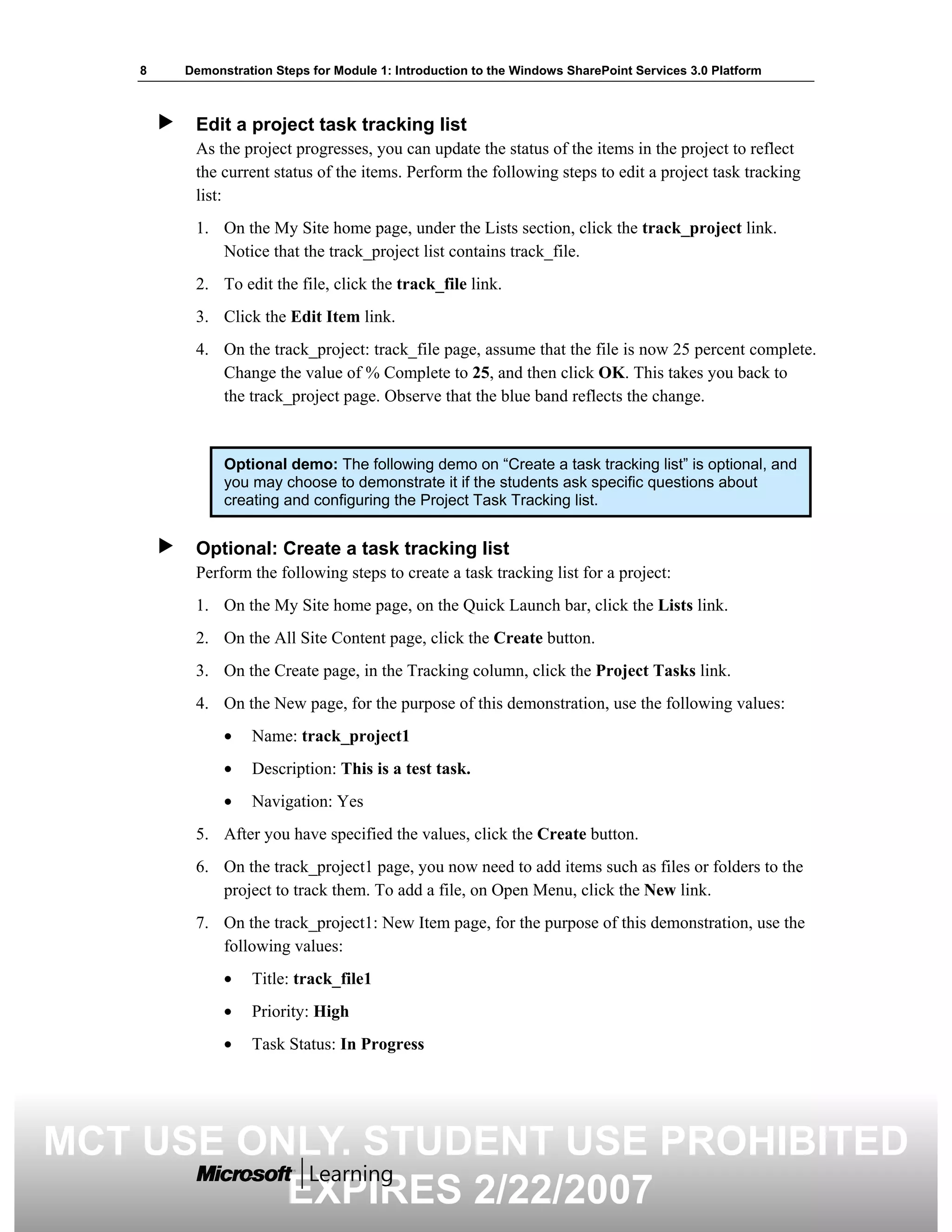5060 A 01 Demonstration Steps
