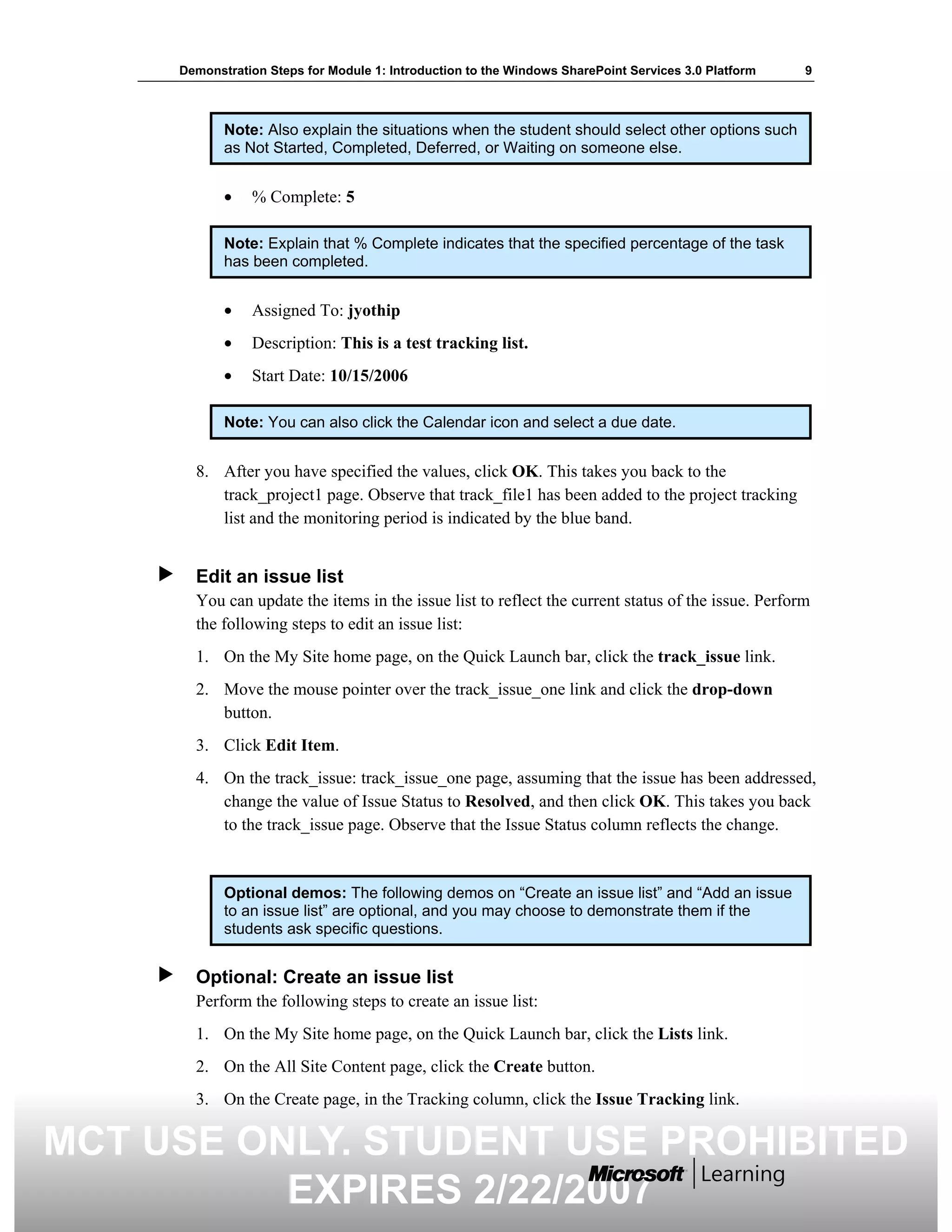 5060 A 01 Demonstration Steps