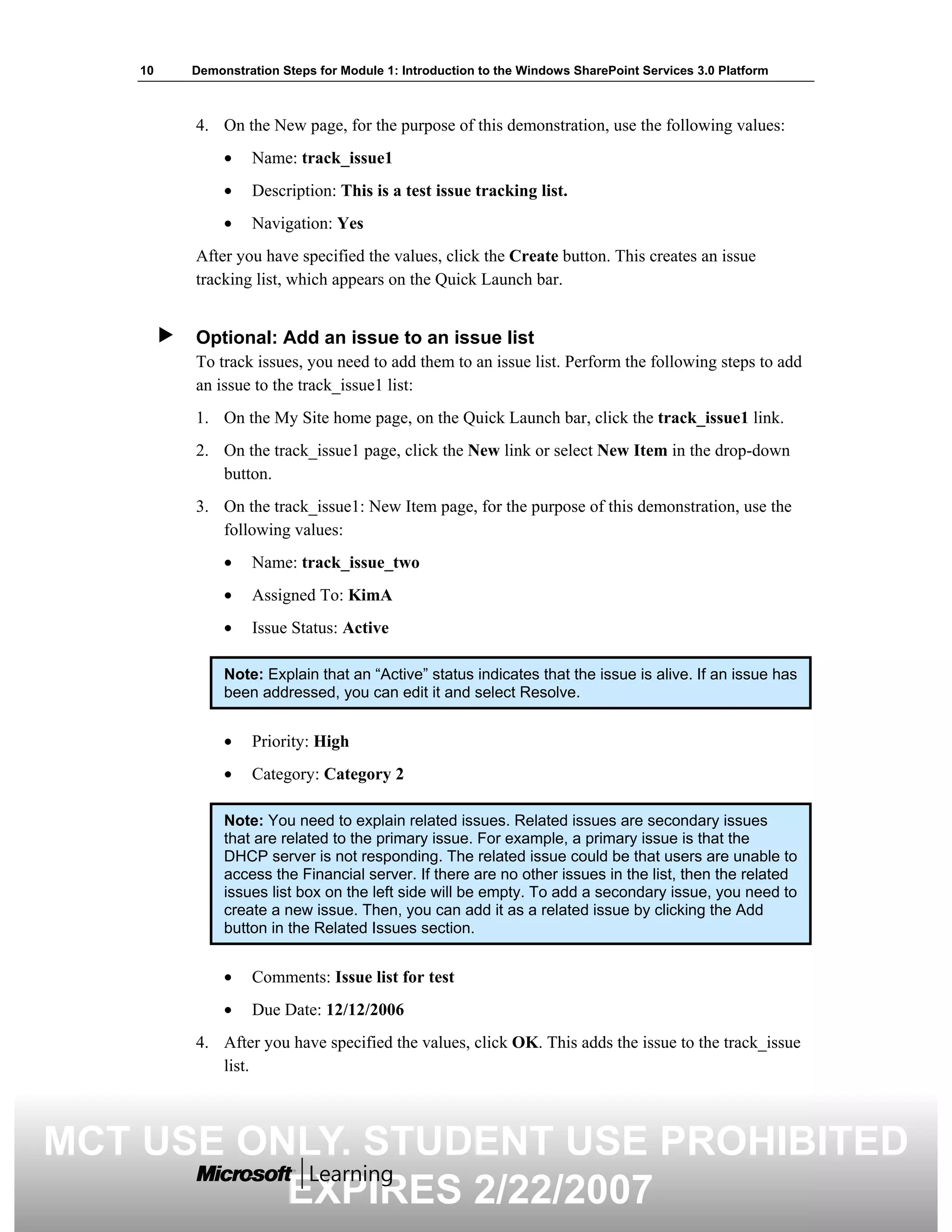 5060 A 01 Demonstration Steps