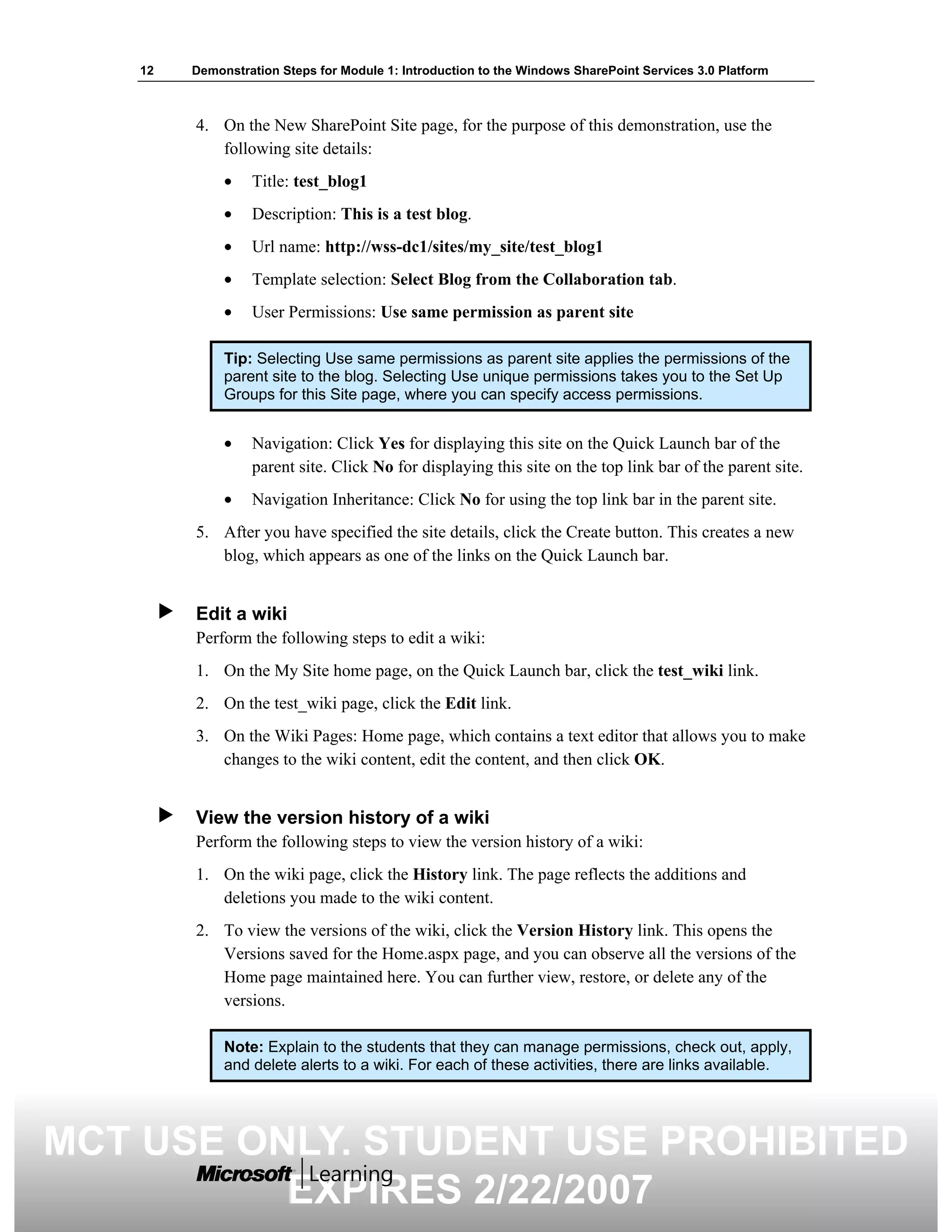 5060 A 01 Demonstration Steps