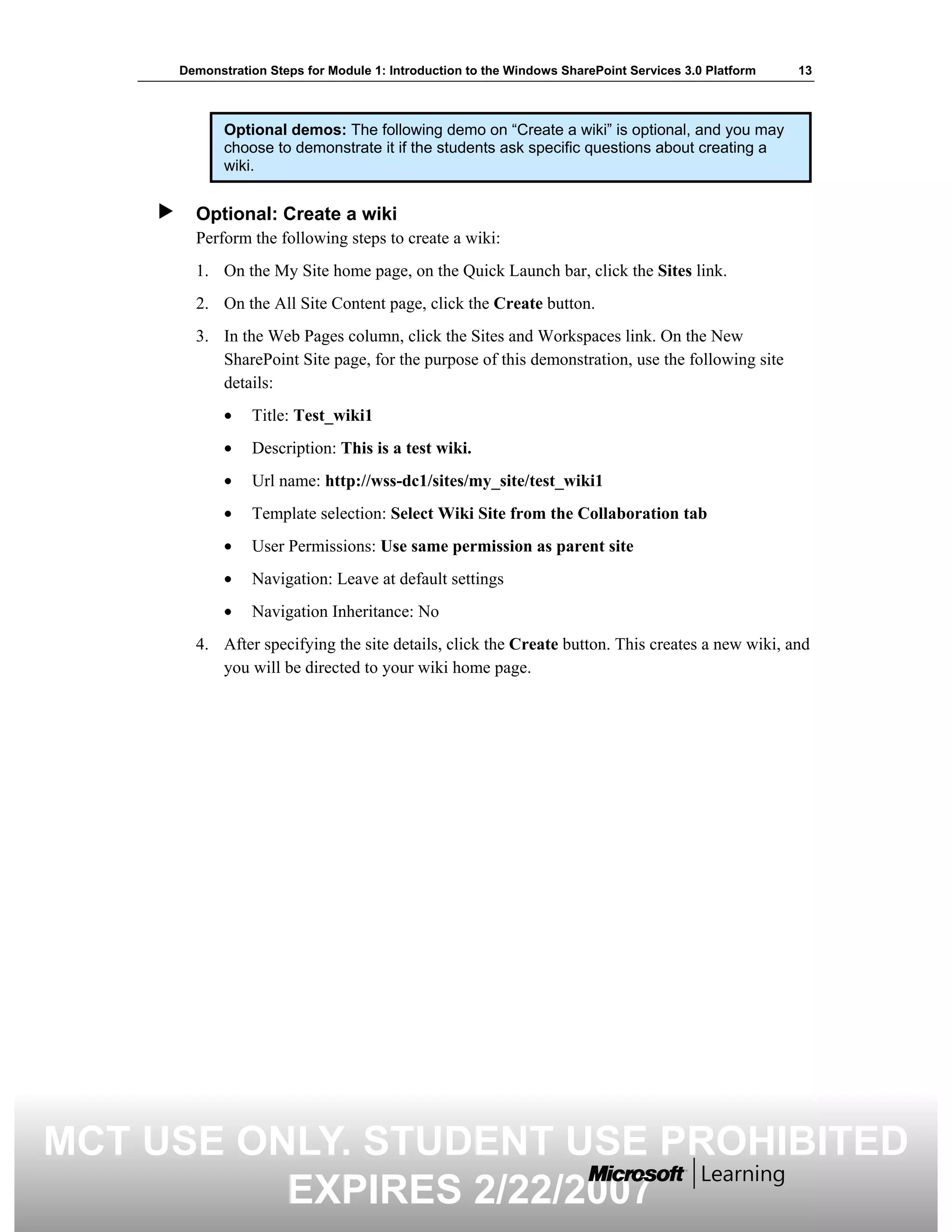 5060 A 01 Demonstration Steps