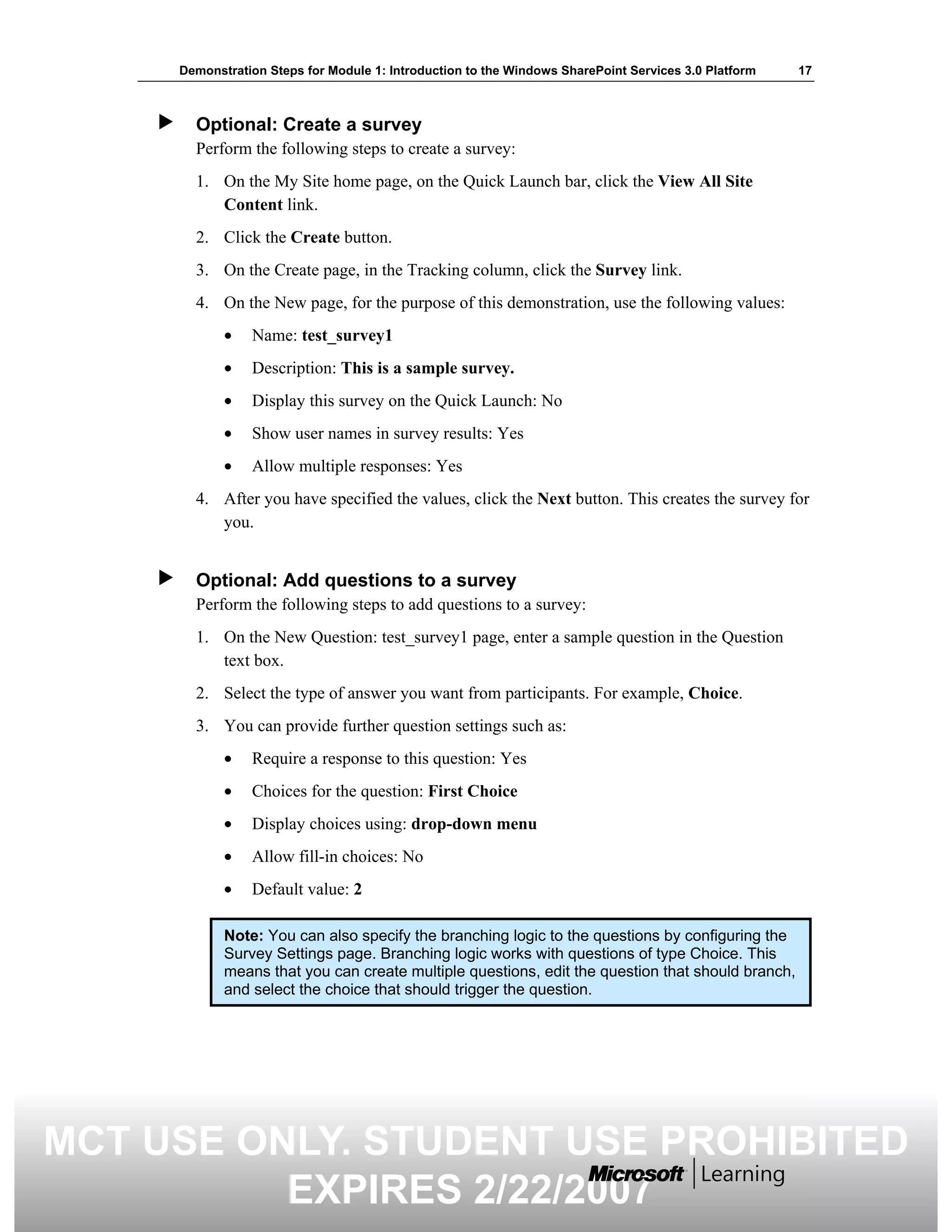 5060 A 01 Demonstration Steps