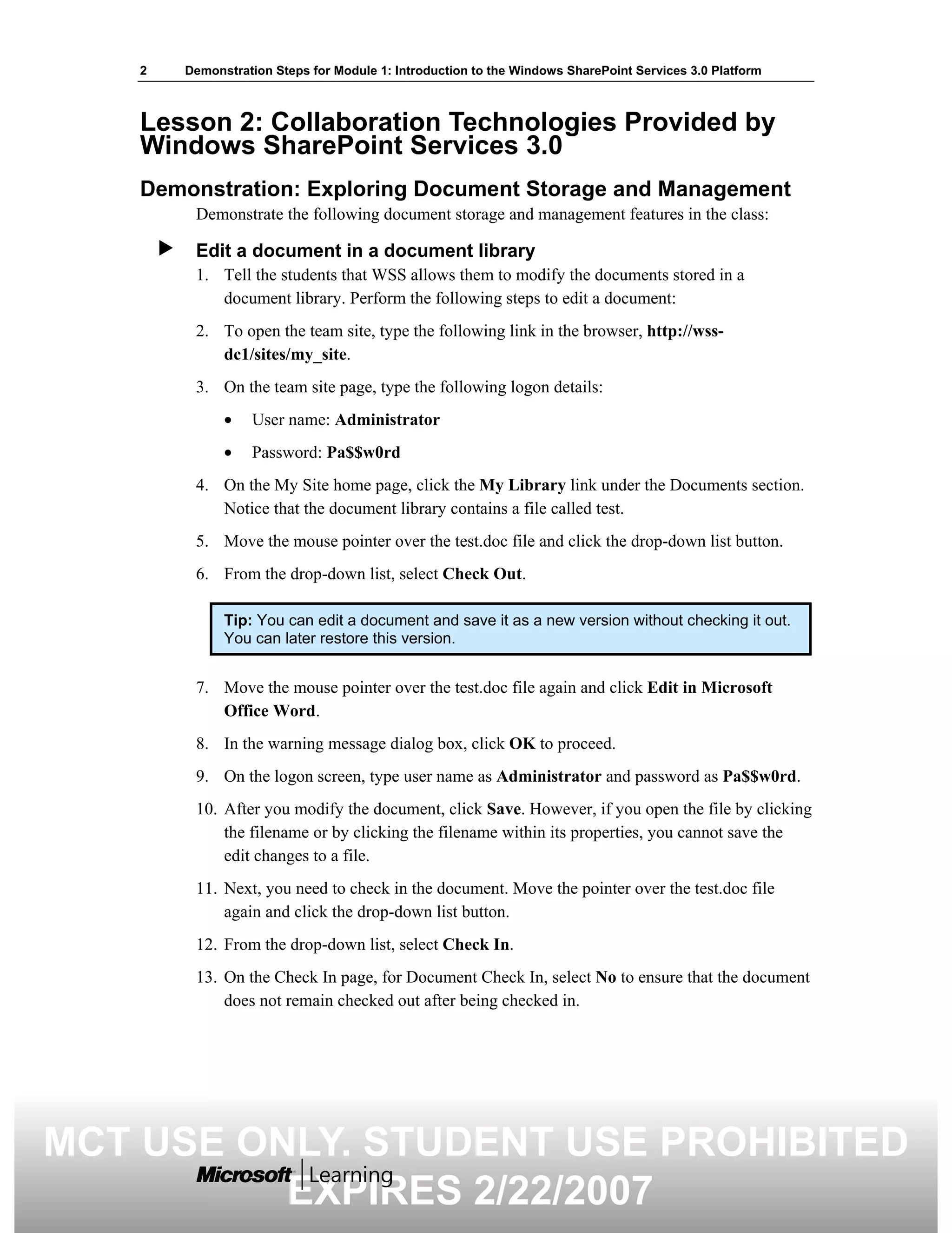 5060 A 01 Demonstration Steps