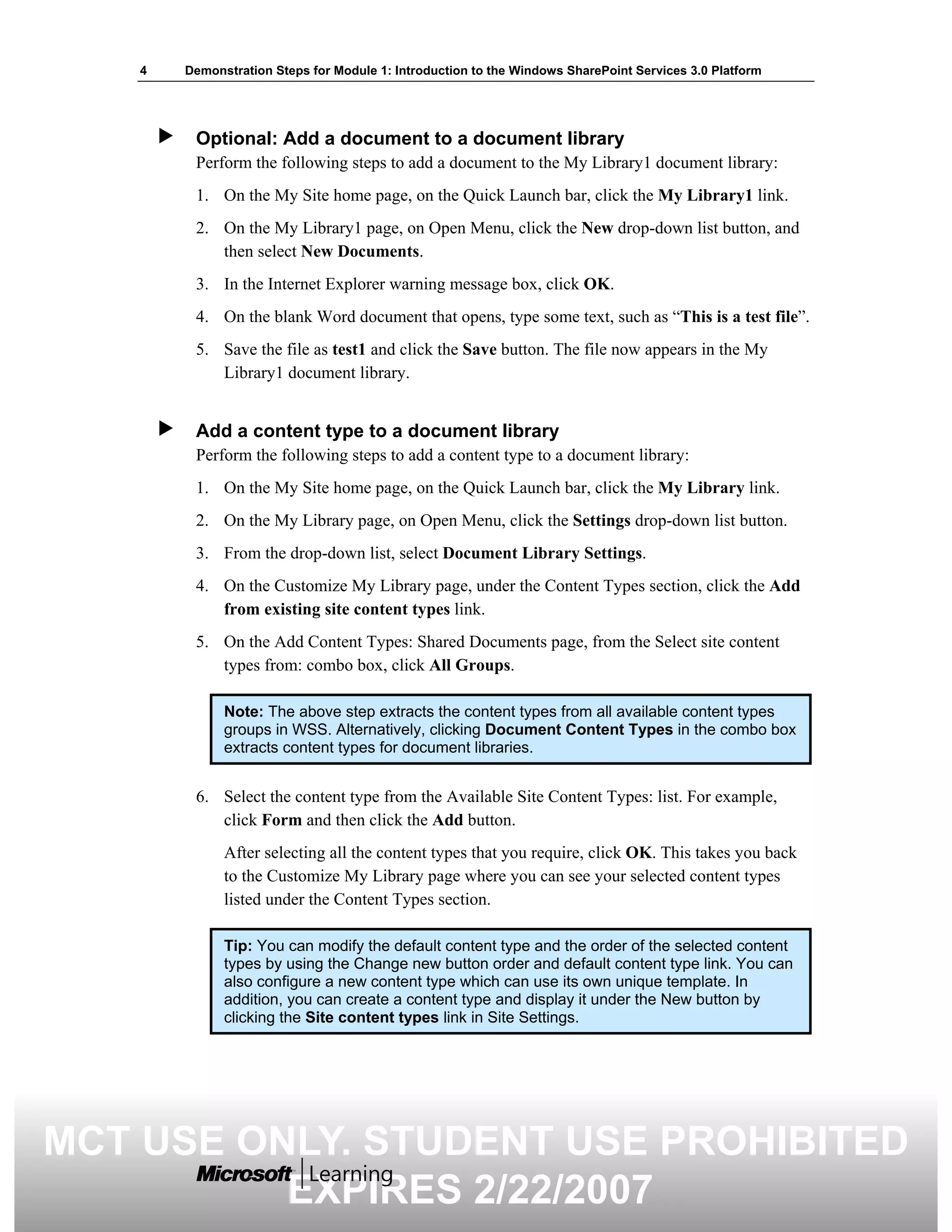 5060 A 01 Demonstration Steps