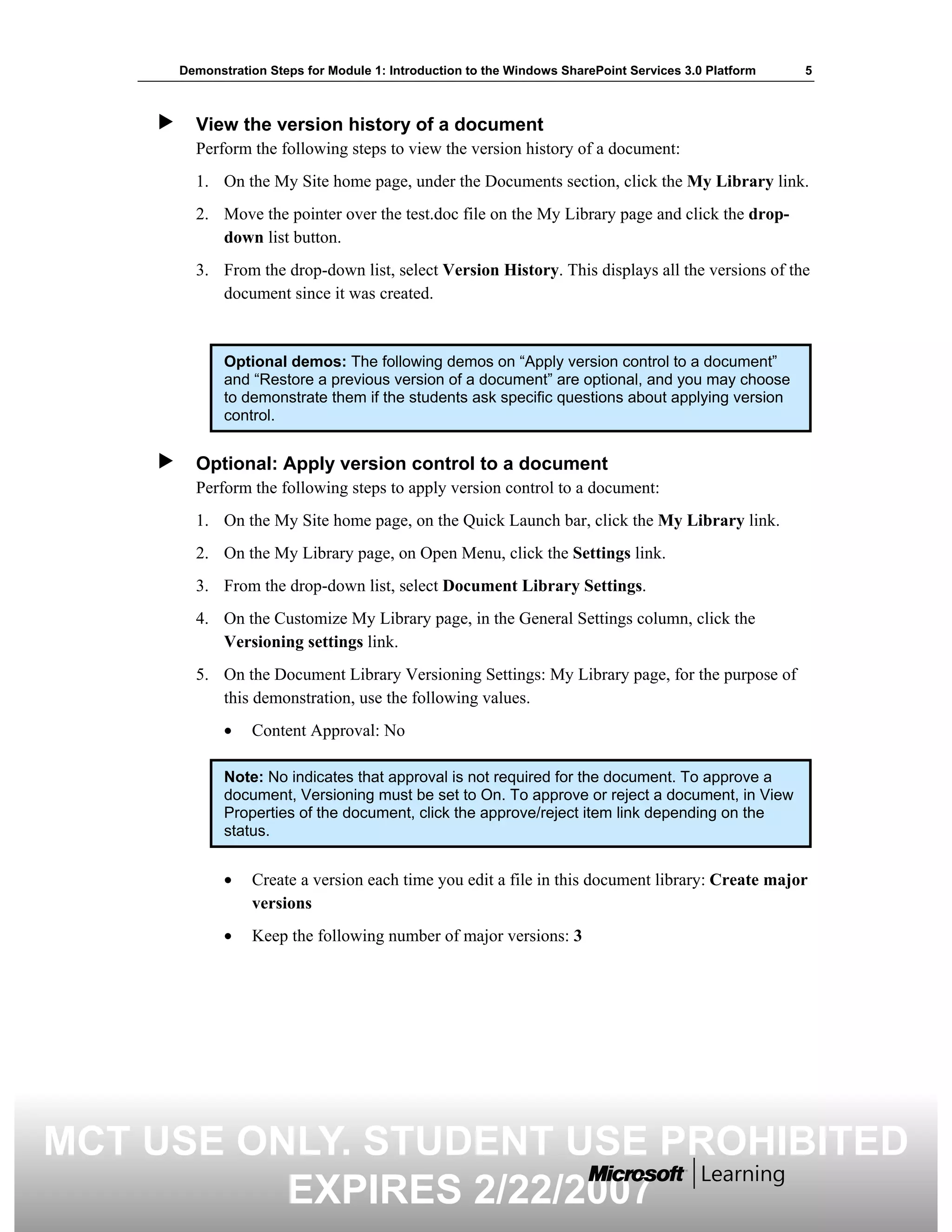 5060 A 01 Demonstration Steps