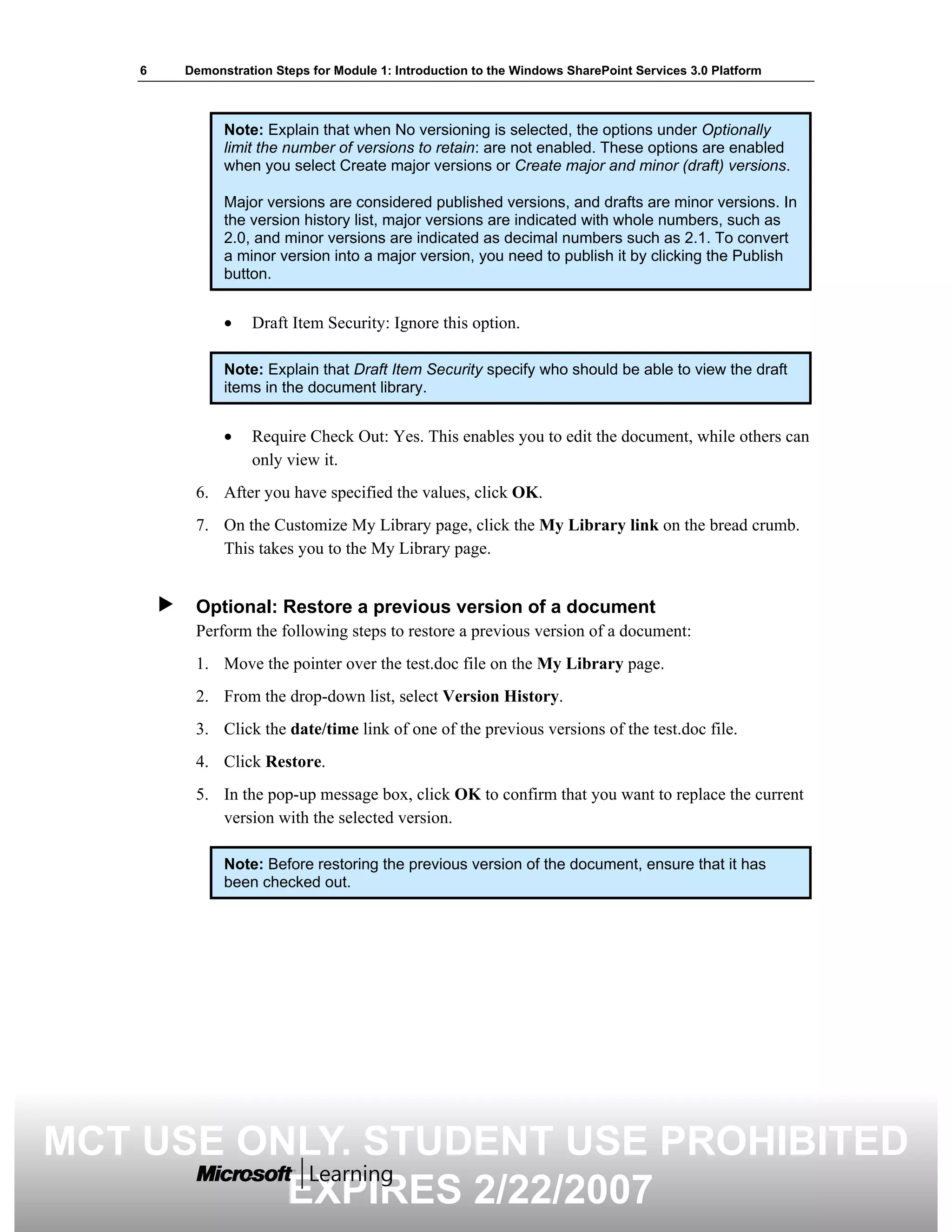 5060 A 01 Demonstration Steps