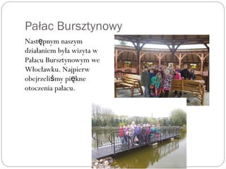 Pałac Bursztynowy
Nast pnym naszymę
działaniem była wizyta w
Pałacu Bursztynowym we
Włocławku. Najpierw
obejrzeli my pi kneś ę
otoczenia pałacu.
 