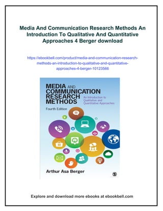 Media And Communication Research Methods An Introduction To Qualitative ...