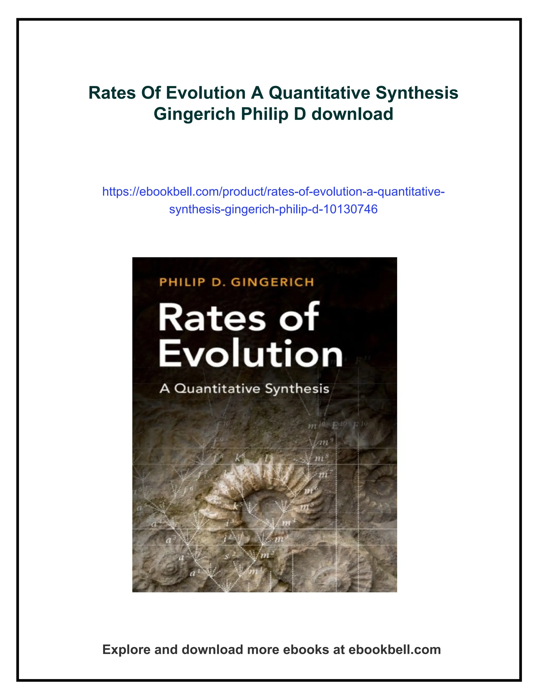 Rates Of Evolution A Quantitative Synthesis Gingerich Philip D | PDF