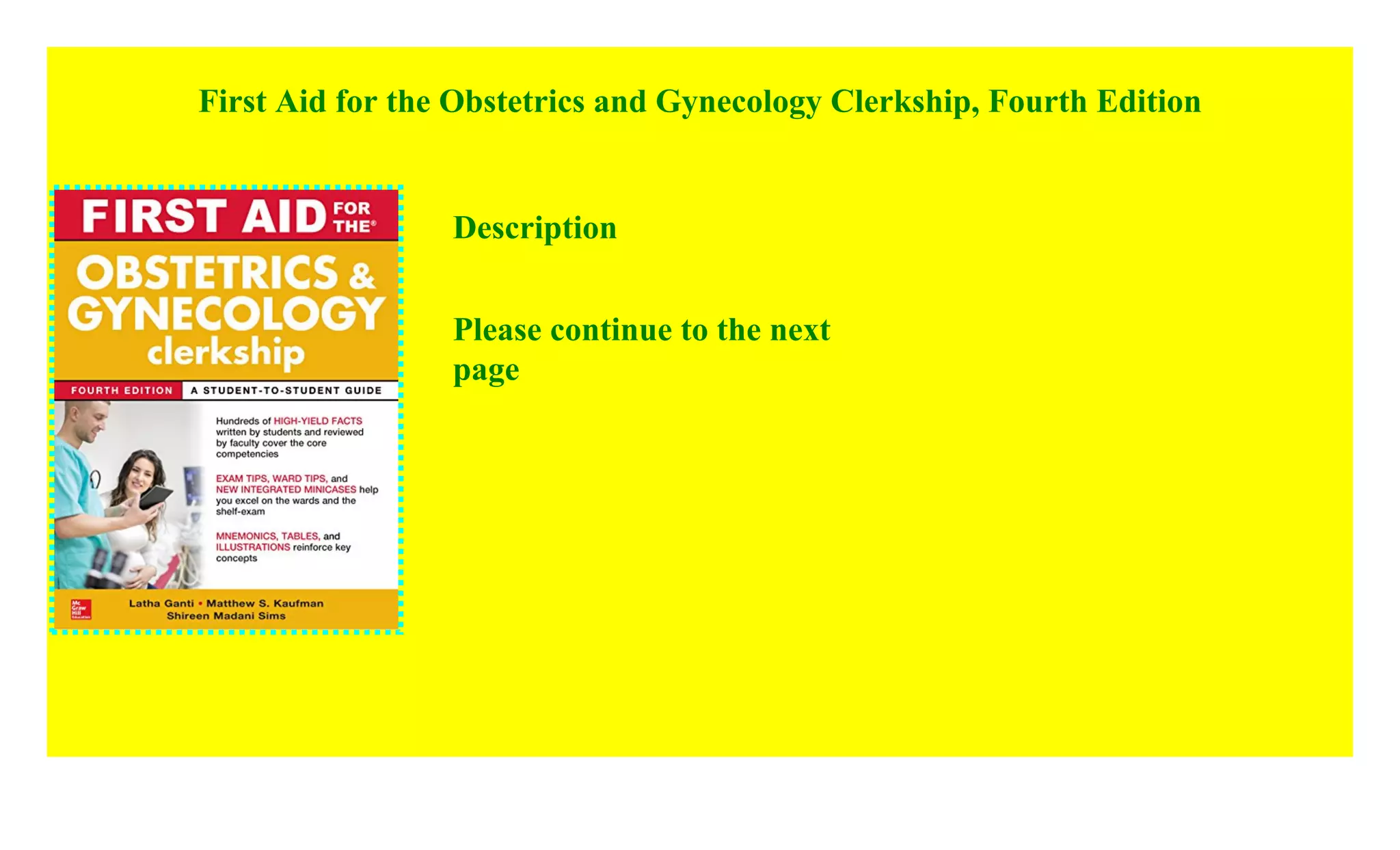 First Aid for the Obstetrics and Gynecology Clerkship, Fourth Edition ...