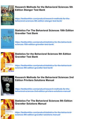 Research Methods for the Behavioral Sciences 4th Edition Gravetter Test ...