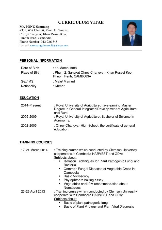 form vitae khmer curriculum Curriculum Samnang Vitae PONG