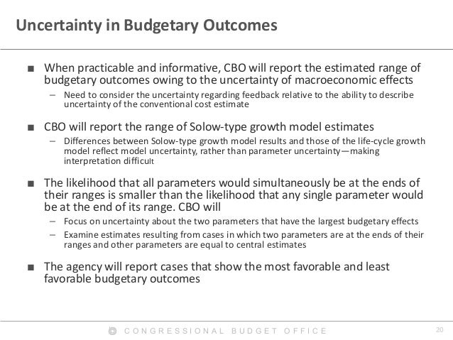20C O N G R E S S I O N A L B U D G E T O F F I C E
Uncertainty in Budgetary Outcomes
■ When practicable and informative, ...