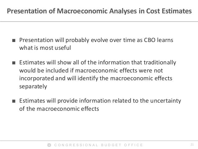 21C O N G R E S S I O N A L B U D G E T O F F I C E
Presentation of Macroeconomic Analyses in Cost Estimates
■ Presentatio...