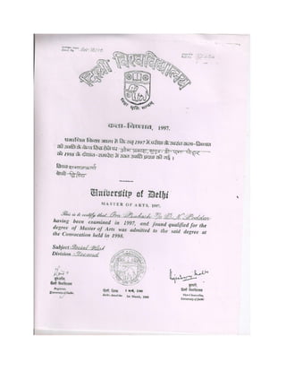 MSW degree issued by University of Delhi