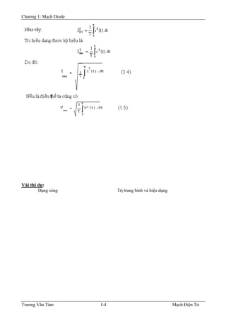 Chương 1: Mạch Diode
Vài thí dụ:
Dạng sóng Trị trung bình và hiệu dụng
Trương Văn Tám I-4 Mạch Điện Tử
 