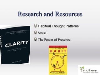Research and ResourcesResearch and Resources
Habitual Thought Patterns
StressStress
The Power of PresenceThe Power of Presence
 