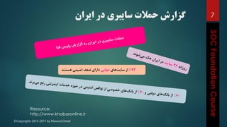 ©Copyrights 2014-2017 by Masoud Ostad
‫ایران‬ ‫در‬ ‫سایبری‬ ‫حمالت‬ ‫گزارش‬ 7
73%‫های‬‫سایت‬ ‫از‬‫دولتی‬‫هستند‬ ‫امنیتی‬ ‫ضعف‬ ‫دارای‬
Resource:
http://www.khabaronline.ir
 