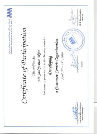 Certificate on Developing Customer-Centric Organization