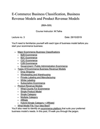 E Commerce Business Classfication, Business Revenue Model | PDF