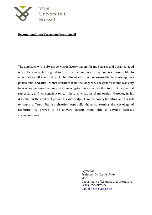 recommendation letter professor