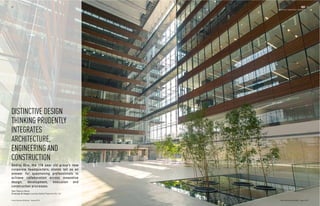 aec
architecture | engineering | construction
4342
Indian Architect & Builder - August 2015 Indian Architect & Builder - August 2015
Godrej One, the 118 year old group’s new
corporate headquarters, stands tall as an
answer for questioning professionals to
achieve collaboration across innovative
design, development, execution and
construction processes.
Text: Meghna Mehta
Drawings & Images: courtesy Godrej Properties Pvt. Ltd.
DISTINCTIVE DESIGN
THINKING PRUDENTLY
INTEGRATES
ARCHITECTURE,
ENGINEERING AND
CONSTRUCTION
 