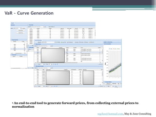 VaR - Curve Generation
• An end-to-end tool to generate forward prices, from collecting external prices to
normalization
wgchoe@hotmail.com, May & June Consulting
 