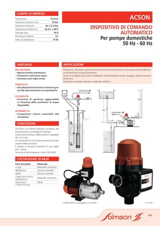 Hydroson Acson Salmson - Dispositivi di protezione e comando automatico per ...
