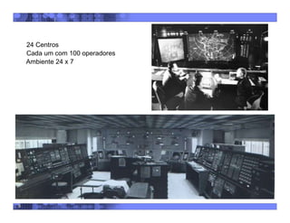 9
• 24 Centros
• Cada um com 100 operadores
• Ambiente 24 x 7
 