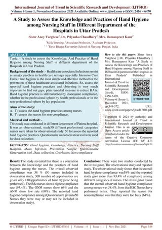A Study to Assess the Knowledge and Practices of Hand Hygiene among ...