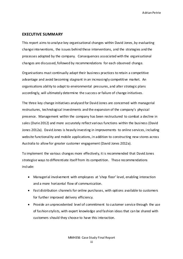 change management report david jones management report example