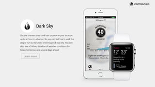 Dark Sky
Get the chances that it will rain or snow in your location
up to an hour in advance. So you can feel free to walk...